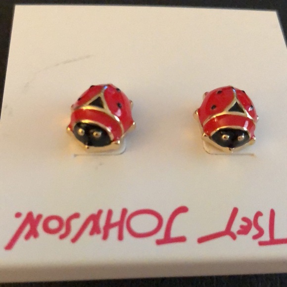 Betsey Johnson Gold Tone Red & Black Enamel Ladybug Stud Earrings NWT - Picture 4 of 12